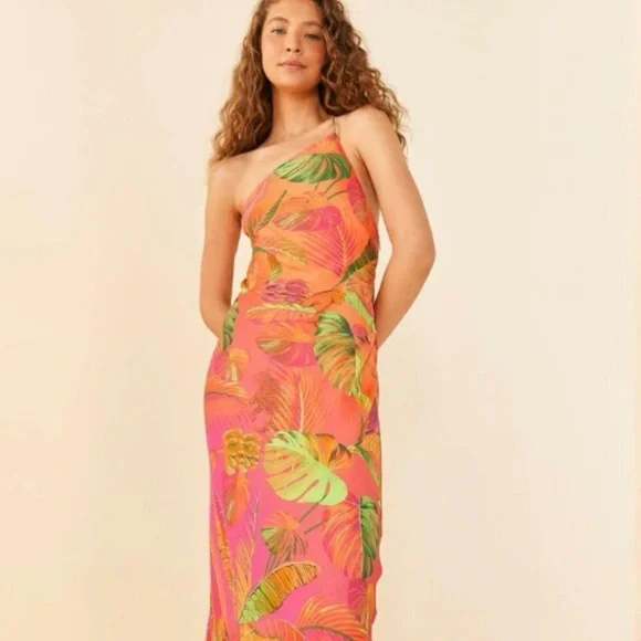 FARM Rio One-Shoulder Dress Ombré Forest Multicolor, Size XL - Picture 3 of 15